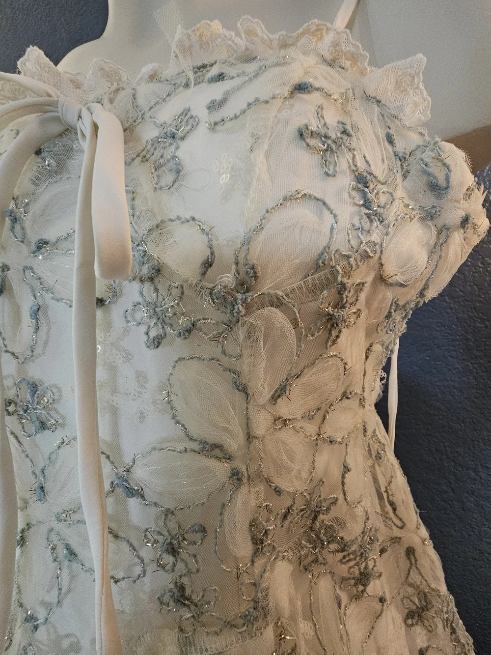 Floral Lace Spaghetti Strap Slip Dress - Ivory - Picture 4 of 13